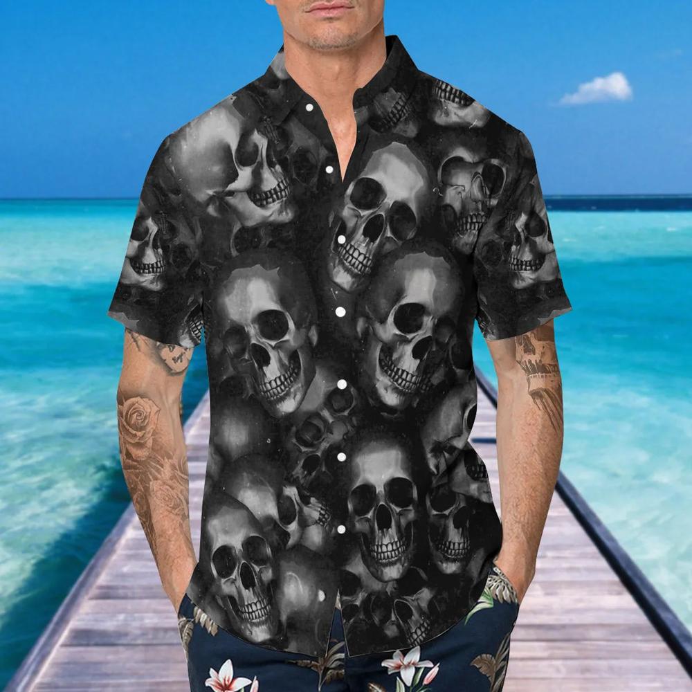 Head Pattern Happy Summer Skull Hawaiian Shirt