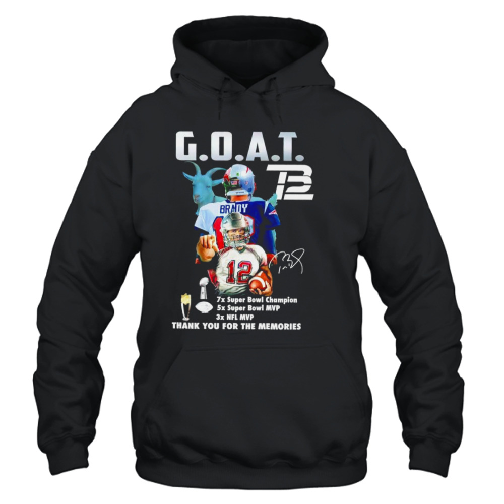 Tom Brady GOAT NFL MVP thank you for the memories signature shirt, hoodie,  sweater, long sleeve and tank top