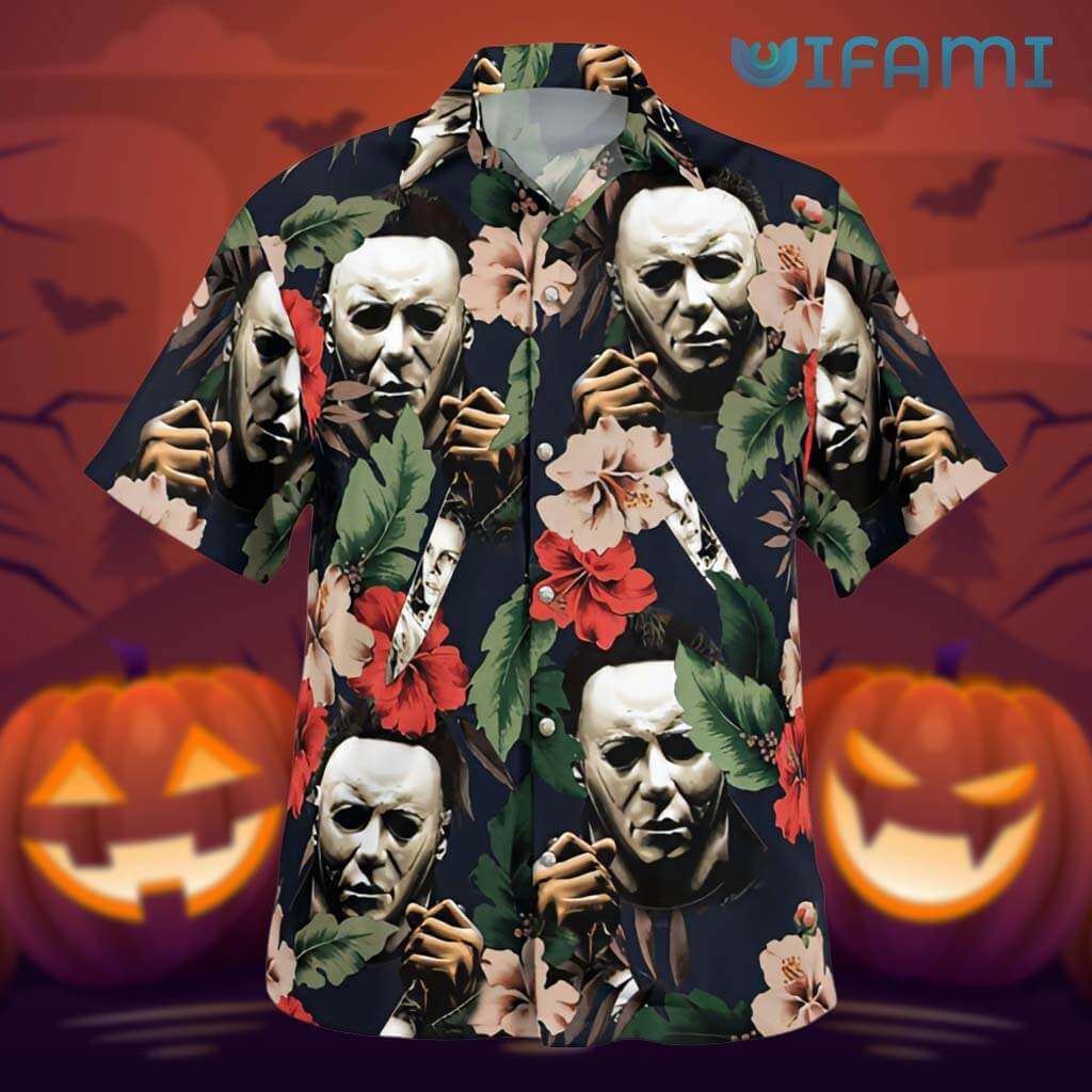 Hibiscus Flower Horror Halloween Michael Myers Hawaiian Shirt