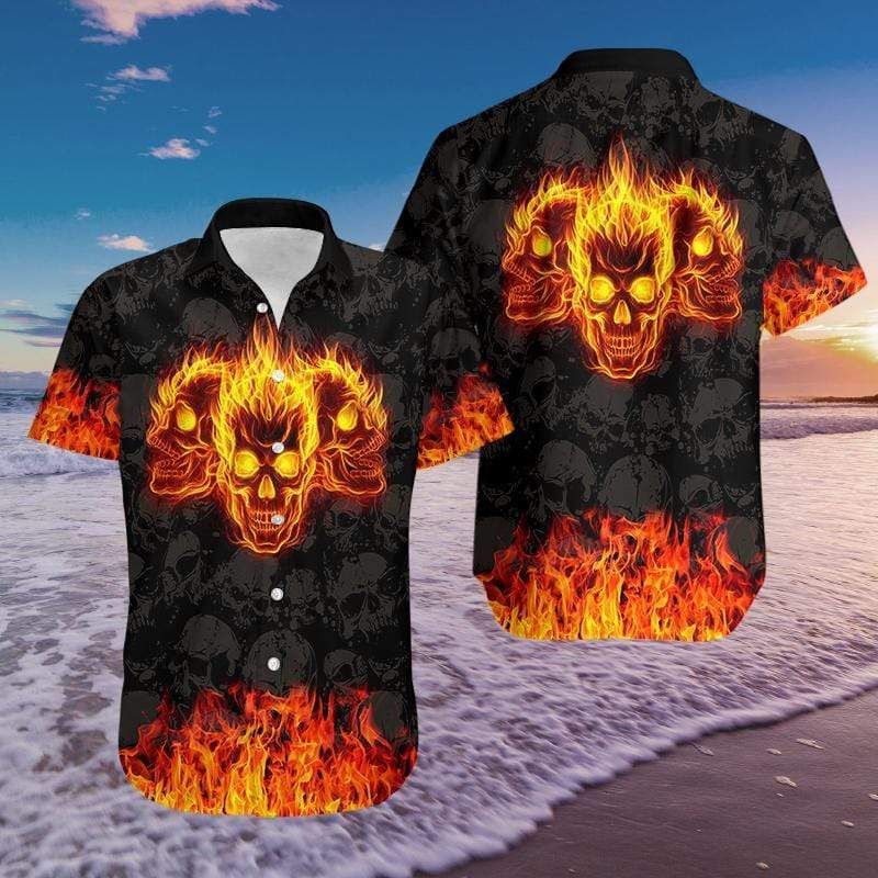 High Quality Burning Skulls Hawaiian Shirts-1