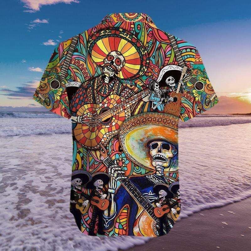 High Quality Lets Play A Guitar Skull Unisex Hawaiian Aloha Shirts