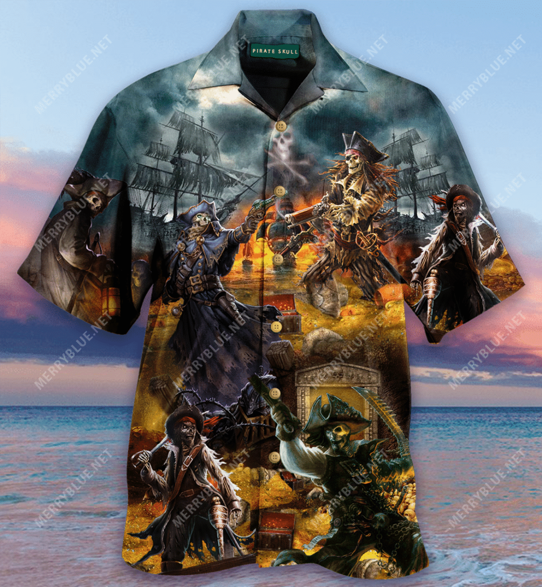 High Quality Pirate Skull Treasure Hunting Unisex Hawaiian Shirt