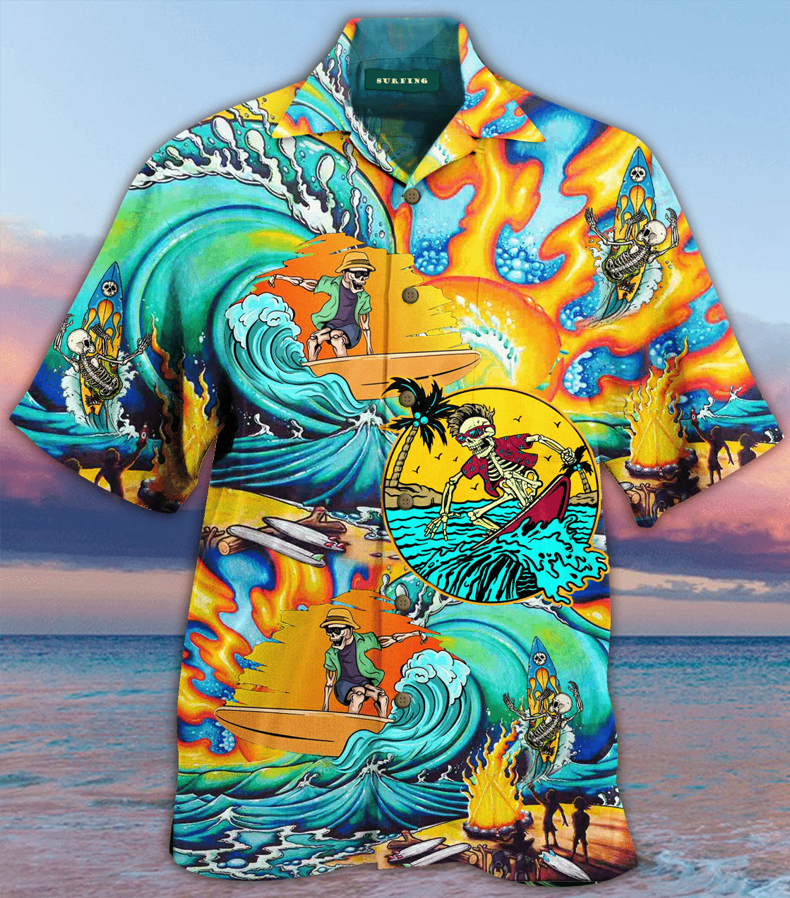 Higozy Amazing Surfing Skull Hawaiian Shirts