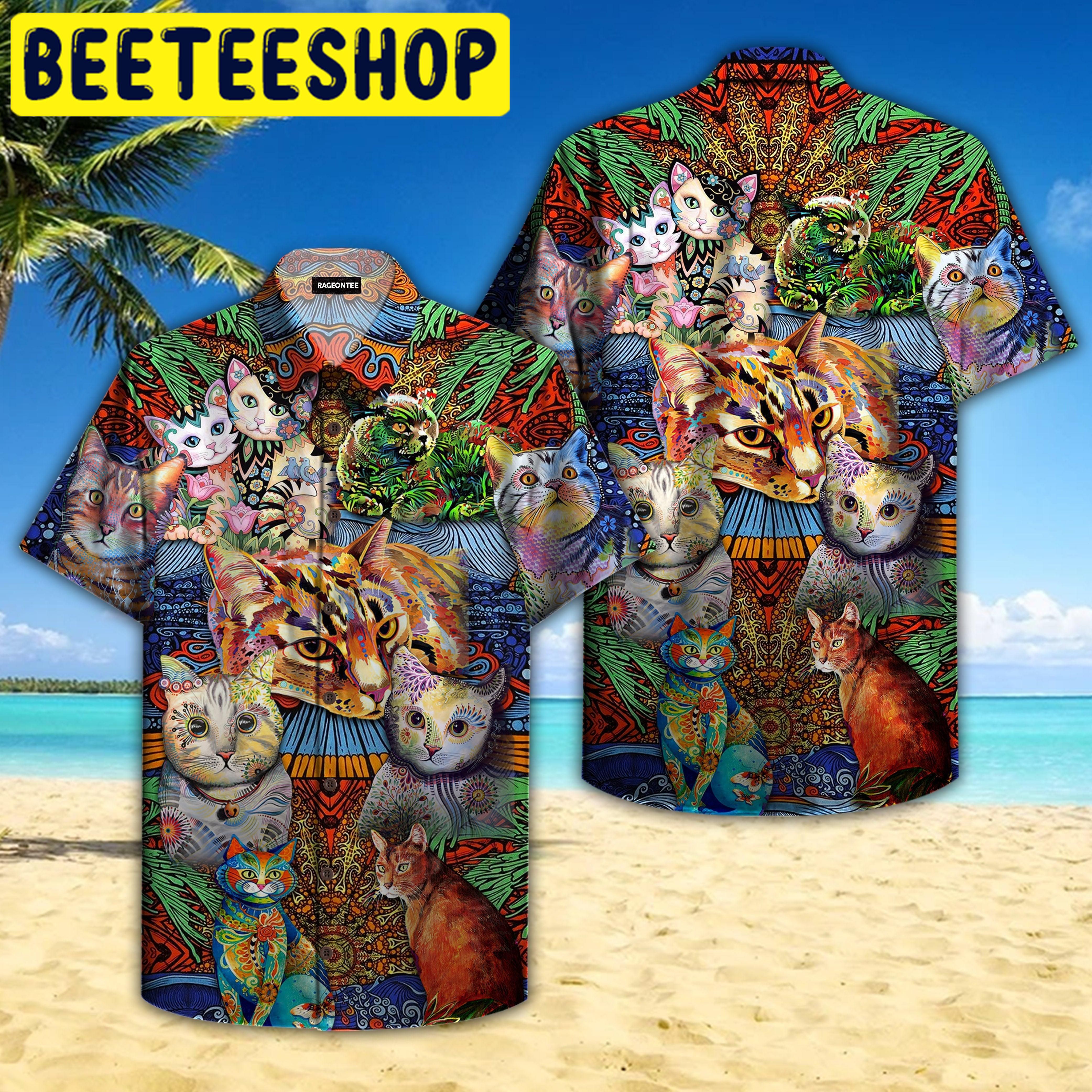 Hippie Cats Peace Life Colorful Hawaiian Shirt-1