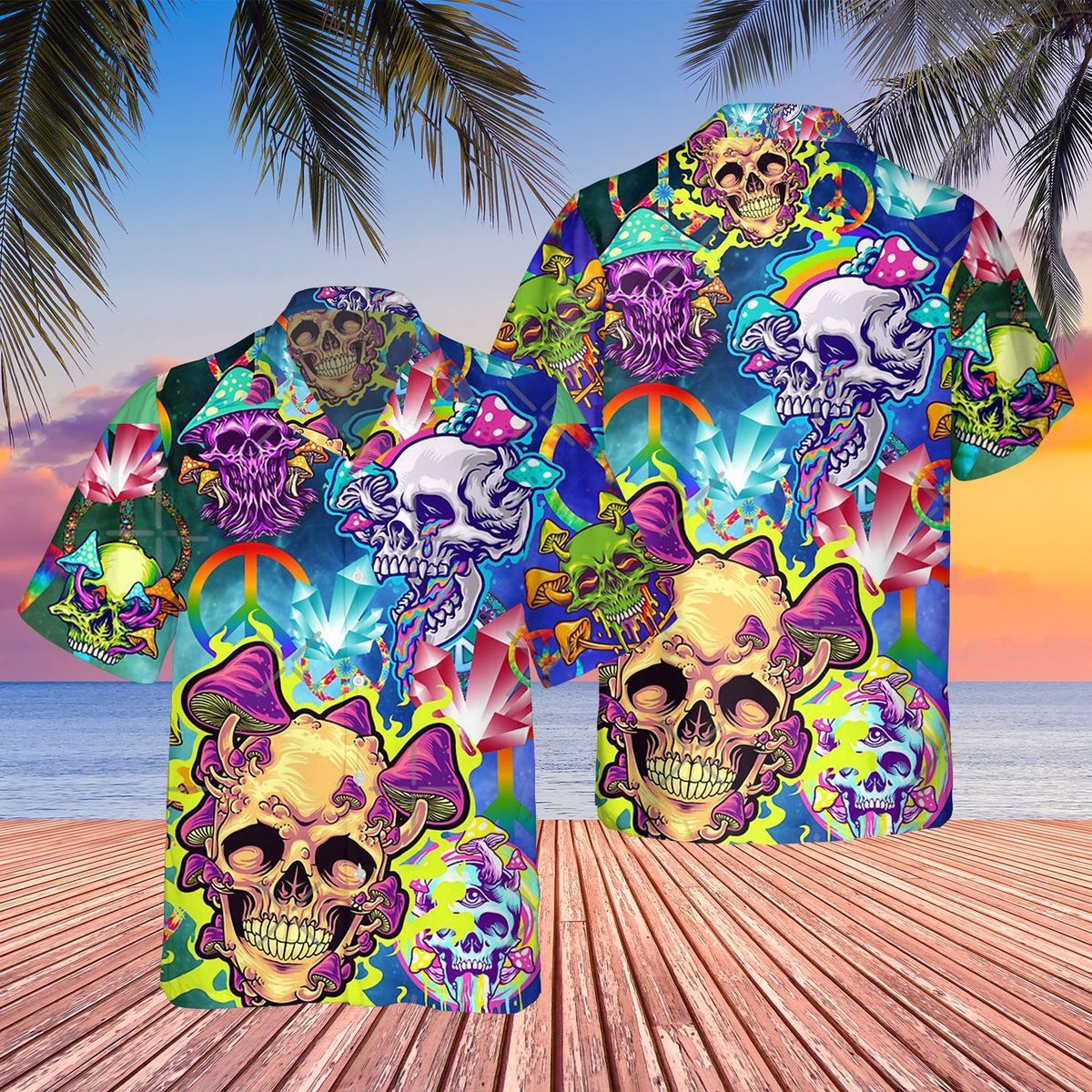 Hippie Mushroom Skull Trippy Hawaii Shirt 3d Hawaiian Shirt For Men Hawaiian Shirt