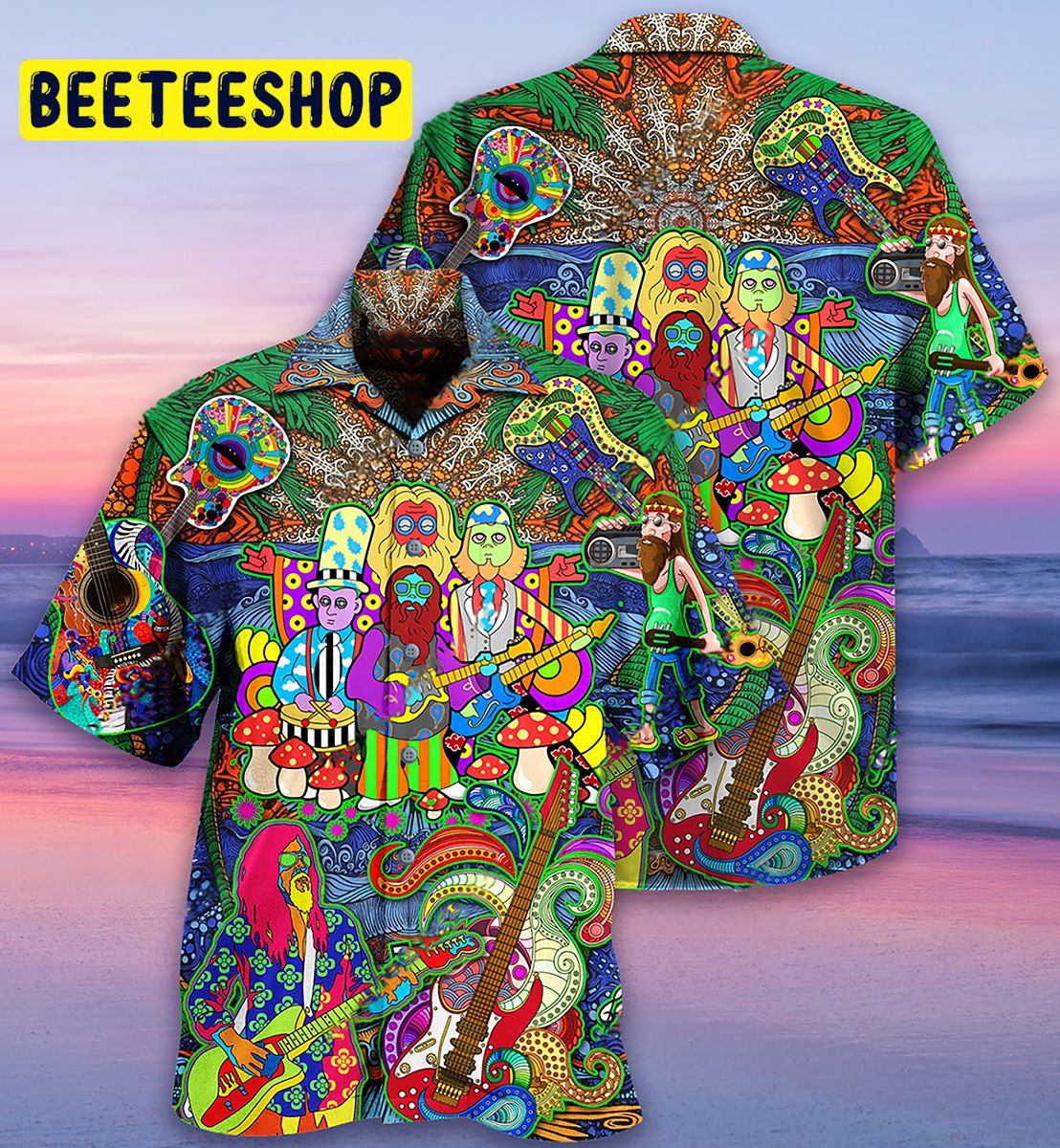 Hippie Music Electric Guitar Peace Life Color Trending Hawaiian Shirt-1