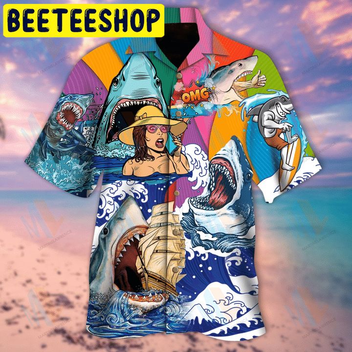 Hippie Sharks On Sea Hawaiian Shirt-1