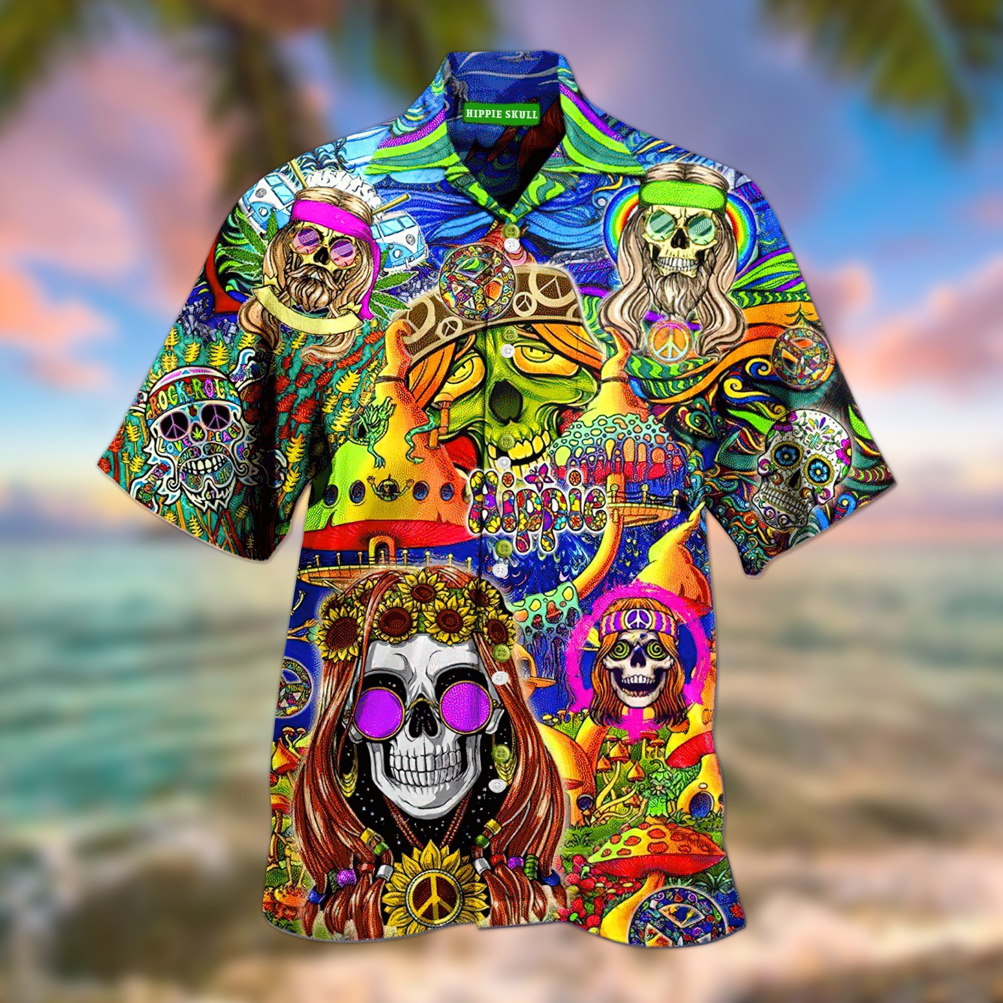 Hippie Skull 3d All Over Printed Hawaiian Shirt And Short