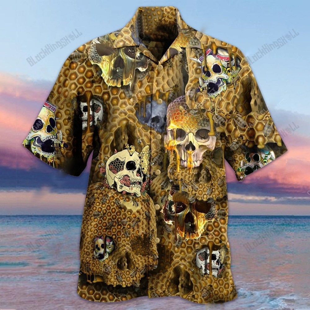 Honeybee Summer Men Yellow Skull Hawaiian Shirt