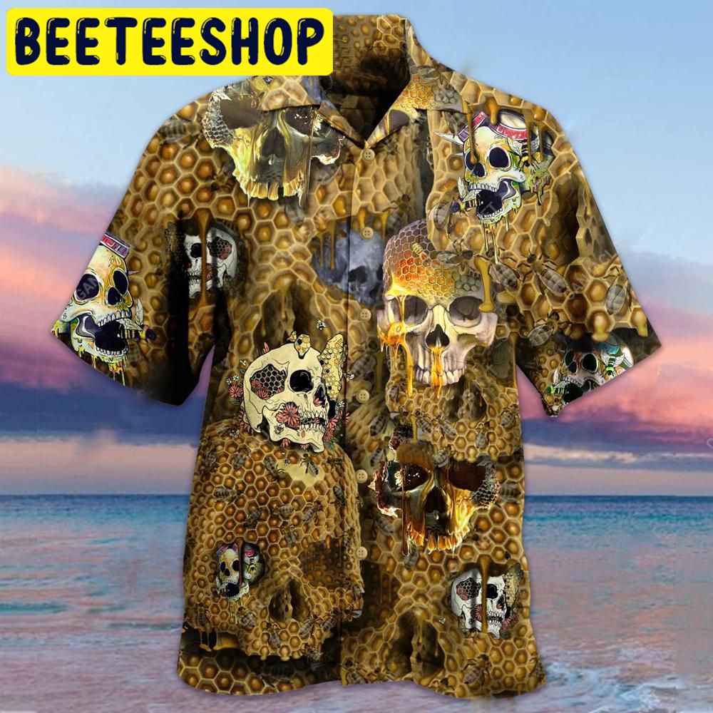 Honeybee Summer Yellow Skull Hawaiian Shirt-1