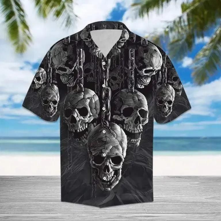 Honor Chained Skulls Grey Aloha Hawaiian Shirt