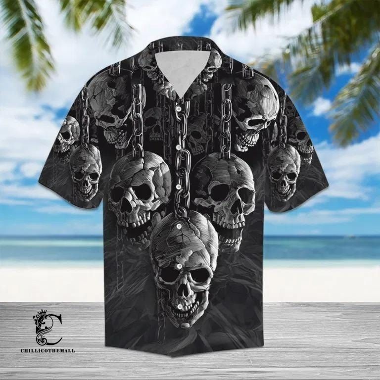 Honor Chained Skulls Grey Black Aloha Hawaiian Shirt