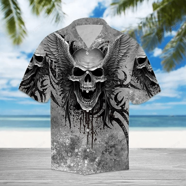 Honor Skull Wing Tattoo Gothic Grey Hawaiian Shirt