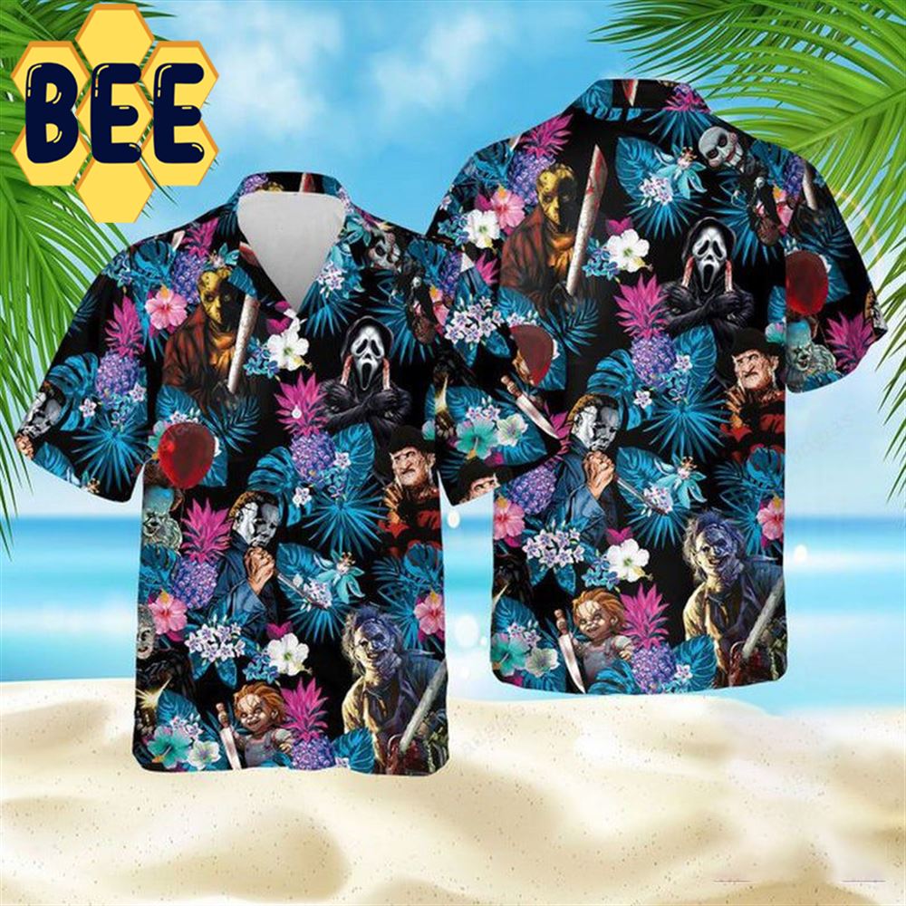 Horror Character Floral Print Hawaiian Shirt For Halloween-1