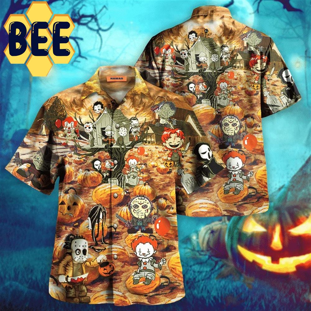 Horror Killing By The Pumpkin Halloween Hawaiian Shirt-1