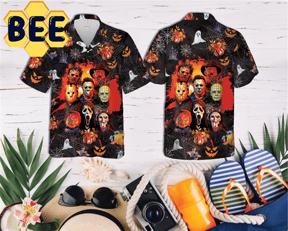 Horror Squad Characters Halloween Hawaiian Shirt-1