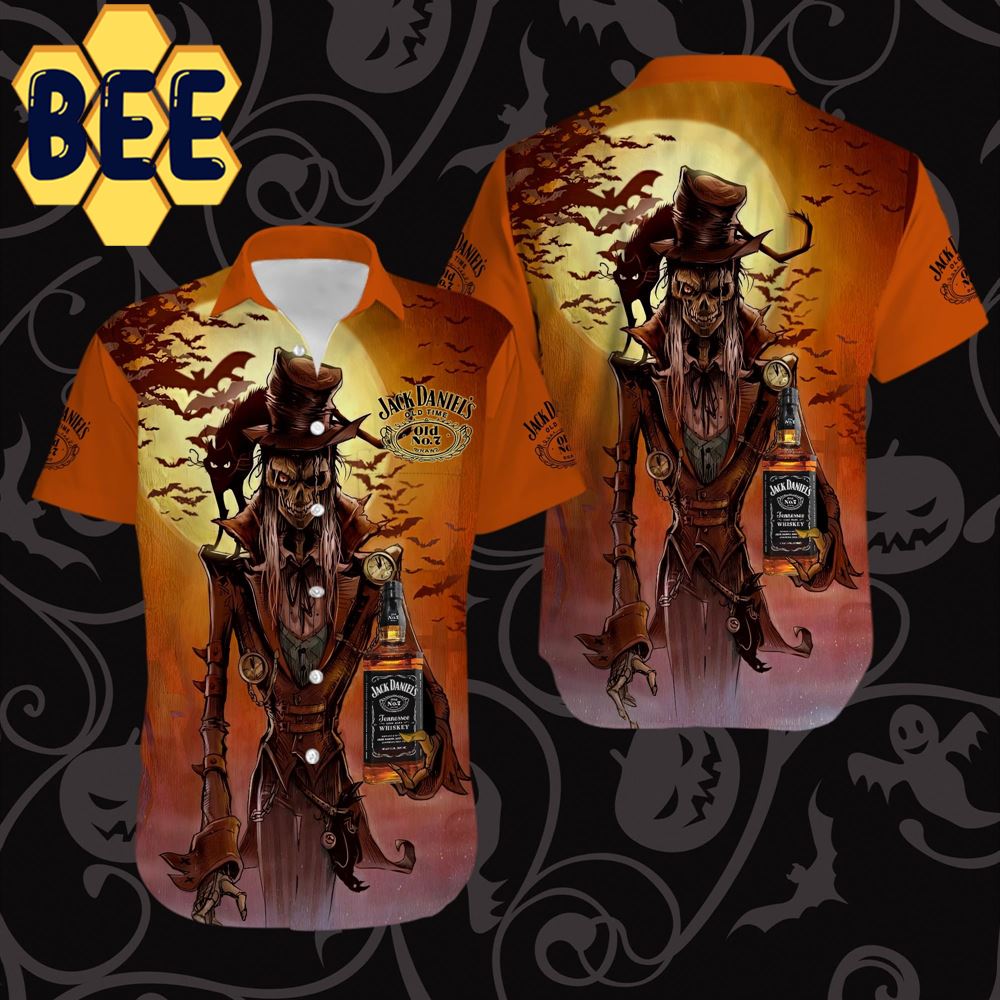 Horror Sunset Skeleton Jack Daniels Halloween Hawaiian Shirt-1