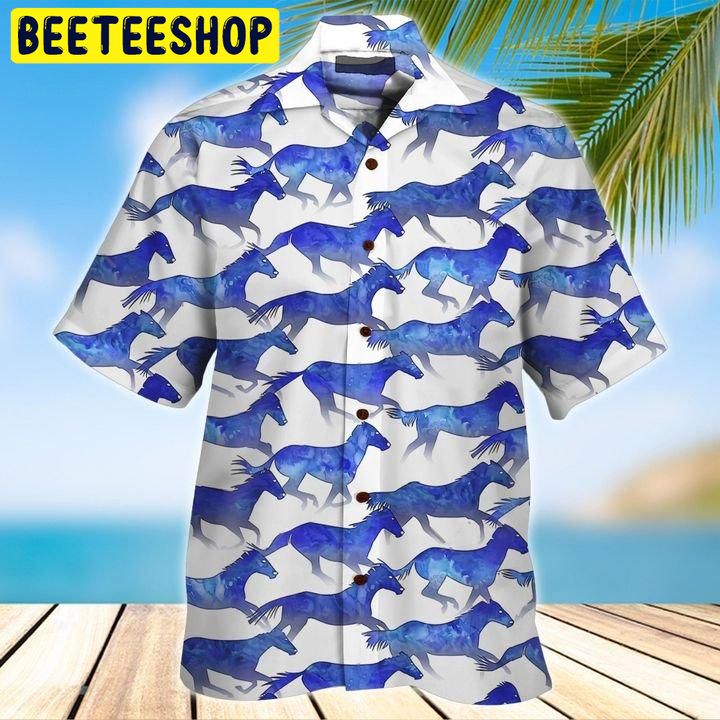 Horse Blue 3d All Over Printed Trending Hawaiian Shirt-1