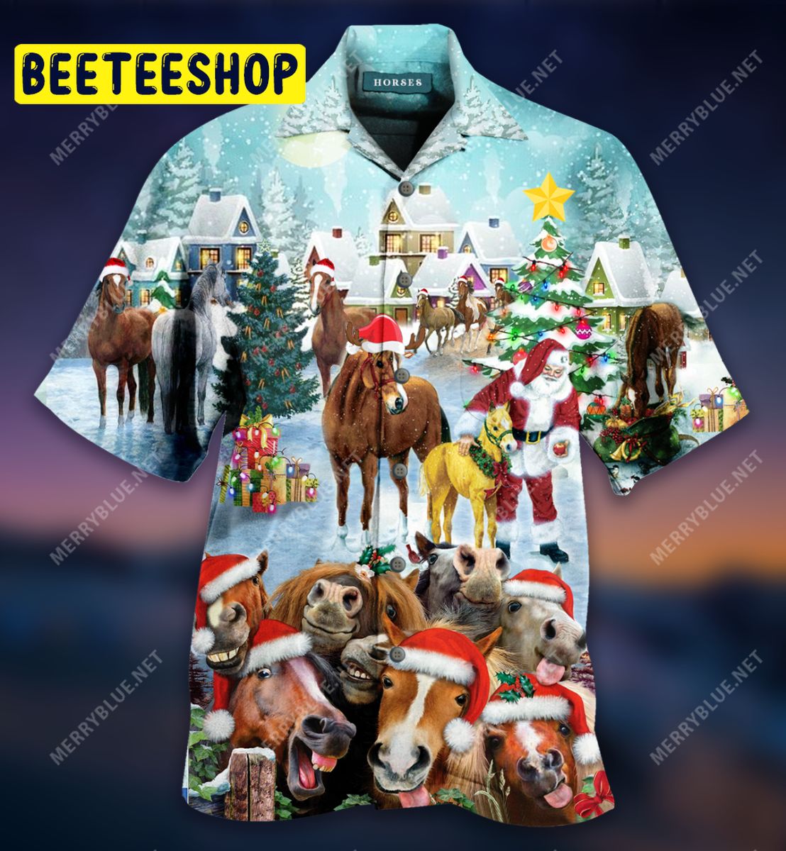 Horsing Around Holiday Christmas Unisex Trending Hawaiian Shirt-1