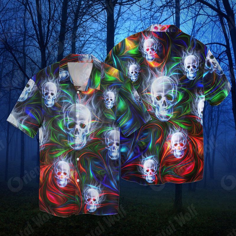 Hot Fashion Colorful Skulls 3d Full Print Hawaiian Shirt