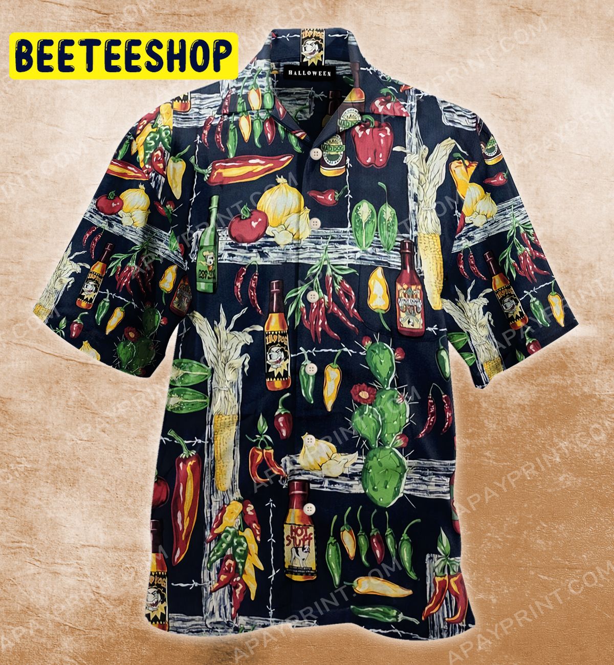 Hot Sauce Peppers Mexican Food Floral Surf Trending Hawaiian Shirt-1