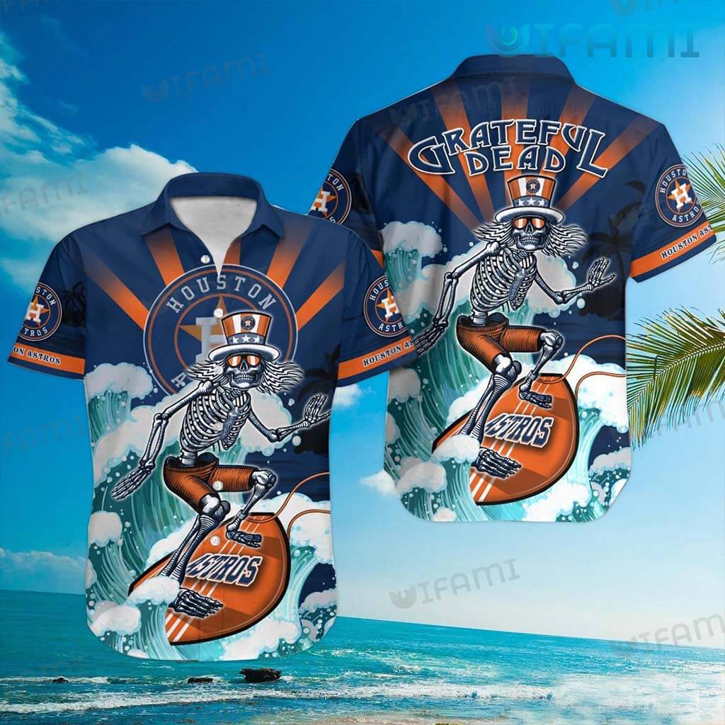 Houston Astros Hawaiian Shirt Grateful Dead Skeleton Surfing Unique Astros Gift