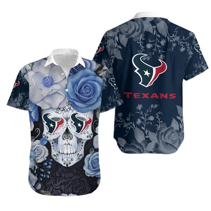 Houston Texans Skull Nfl Hawaiian Shirt For Fans-1