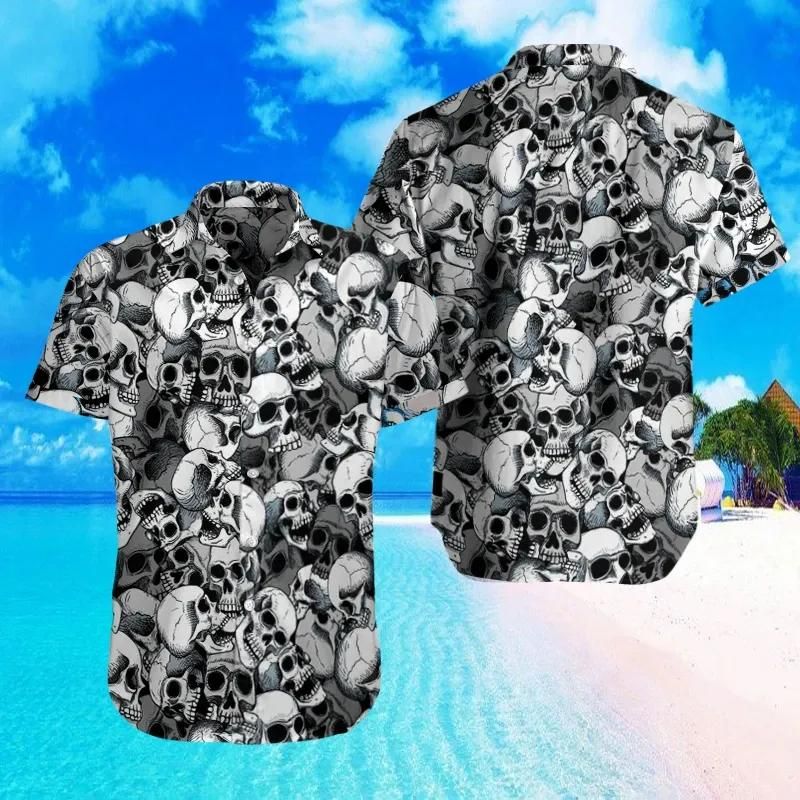 Human White Skulls Aloha Hawaiian Shirt Colorful Short Sleeve Summer Beach Casual