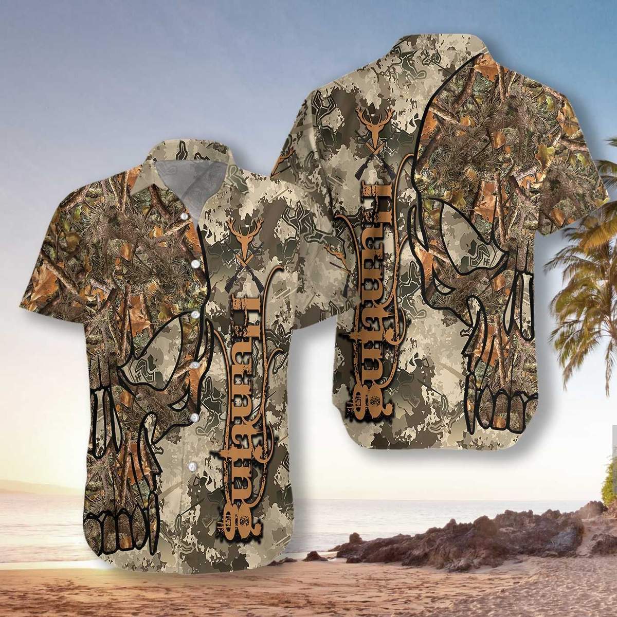 Hunting Skull Camo Unisex Hawaiian Shirt Unisex Full Size Adult Colorful