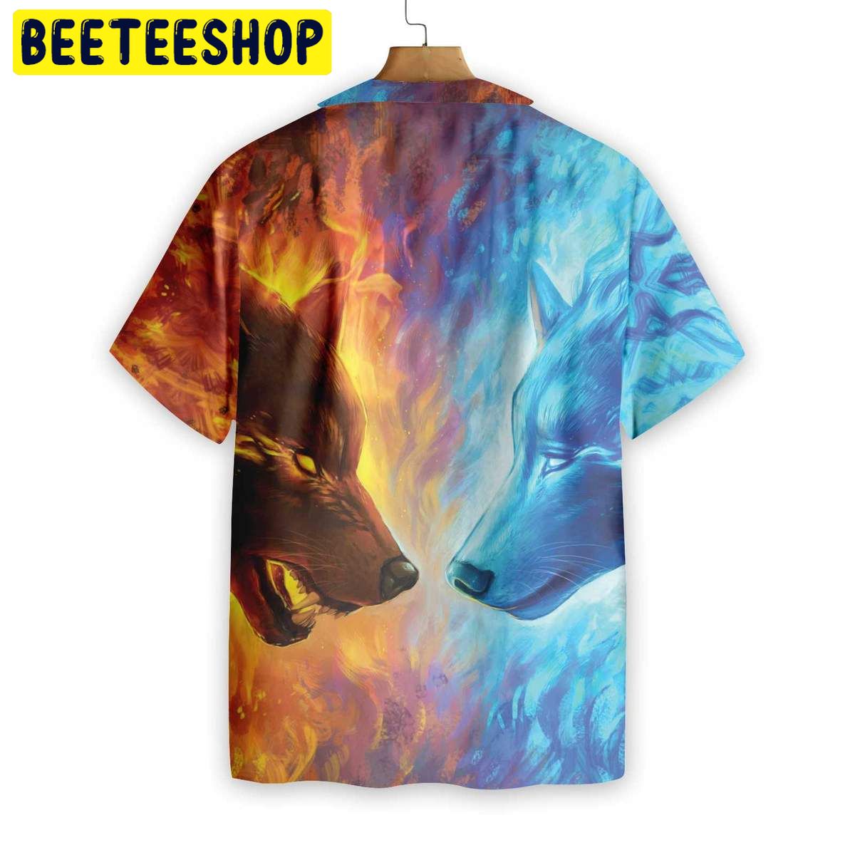 Ice And Fire Wolf Trending Hawaiian Shirt-1
