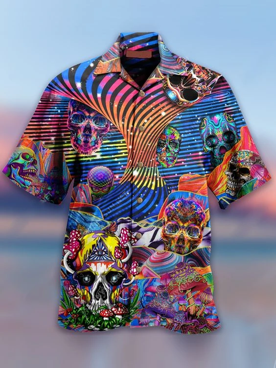 Illusion Colorful Skull Hawaiian Shirt Crazy Funny Hawaiian Shirt V
