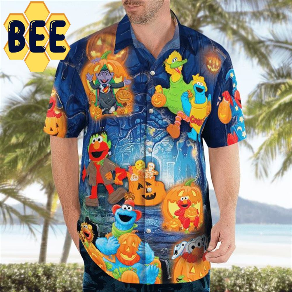 In Sesame Street And Pumpkins Halloween Hawaiian Shirt-1