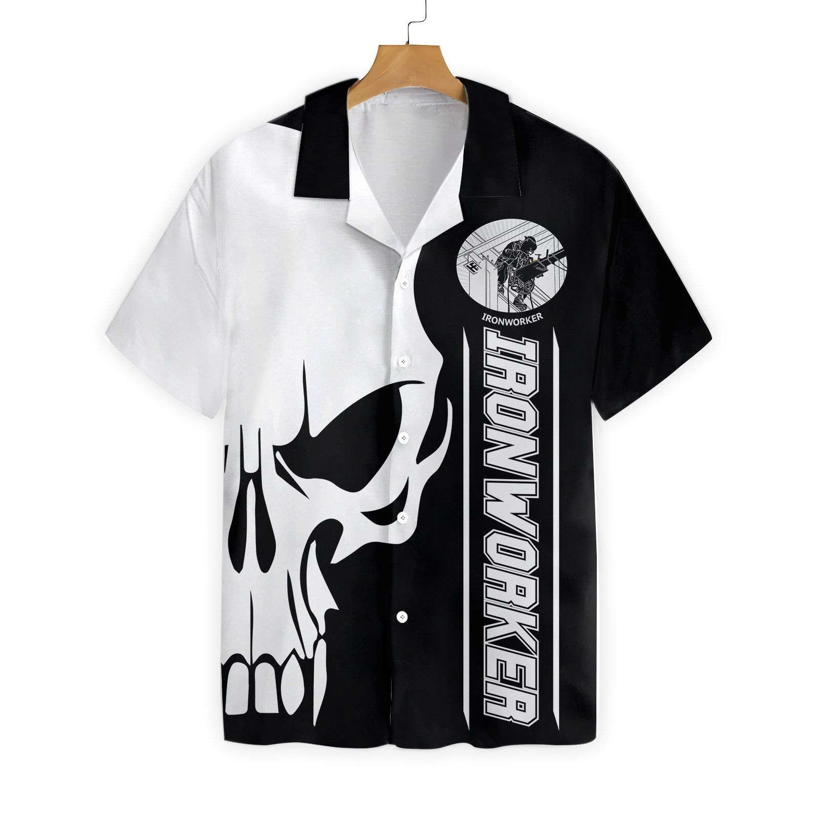 Ironworker Proud Skull Black White Hawaiian Aloha Shirt
