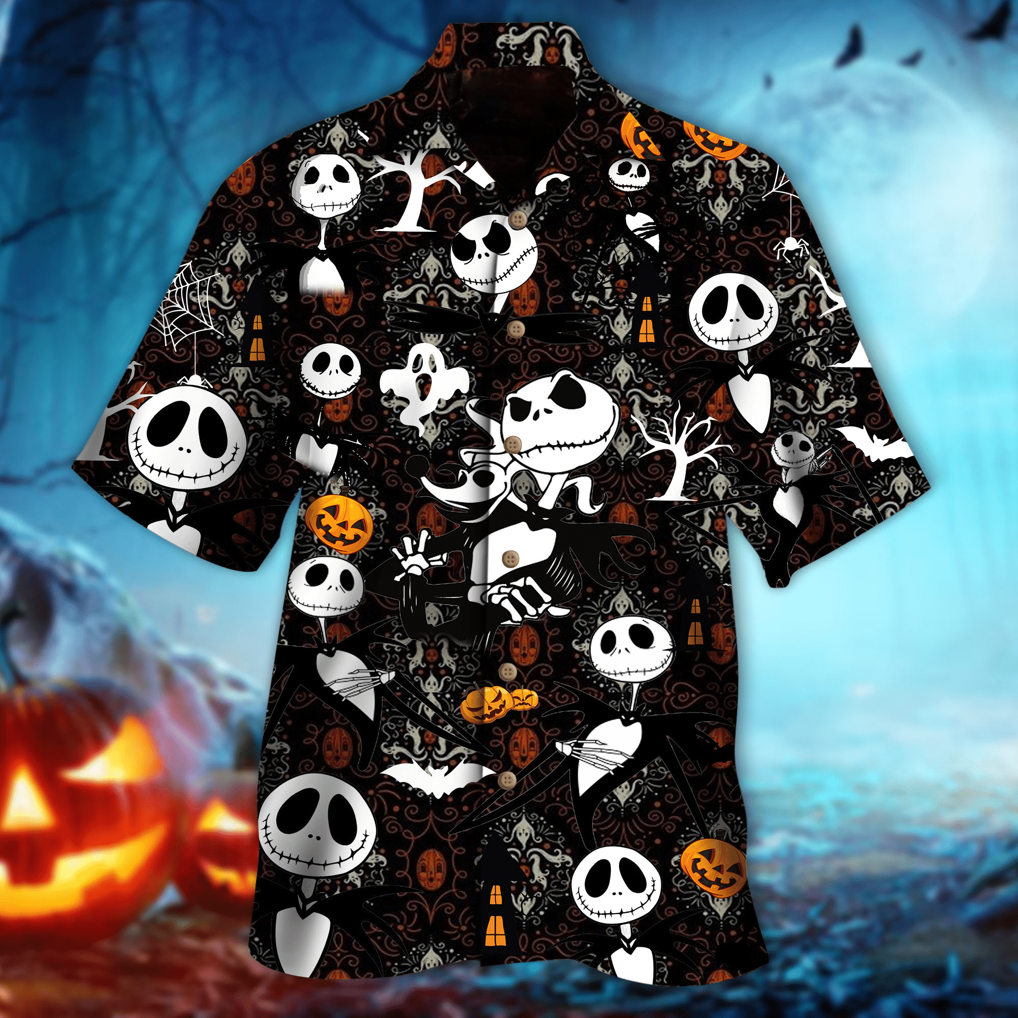 Jack Skellington Skull Pattern Hawaiian Shirt