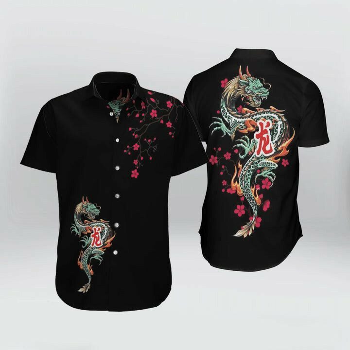 Japanese Dragon Sakura Hawaiian Shirt