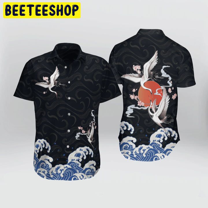 Japanese Kanagawa Crane Trending Hawaiian Shirt-1