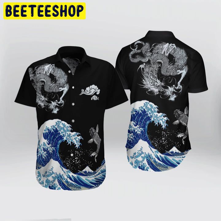 Japanese Kanagawa Dragon Koi Fish Trending Hawaiian Shirt-1