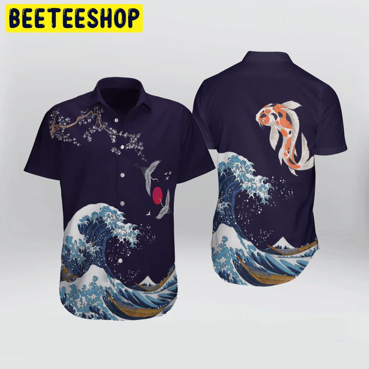 Japanese Waves Crane Koi Fish Trending Hawaiian Shirt-1