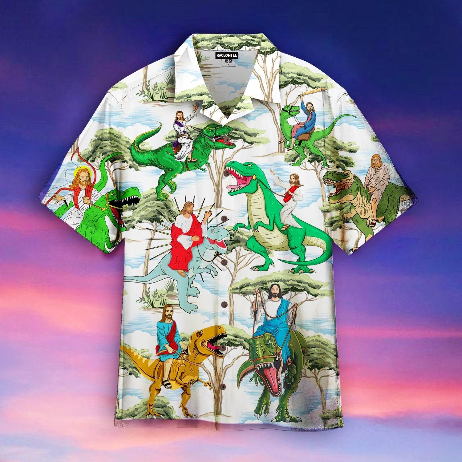 Jesus Ride A Dinosaur Hawaiian Shirt