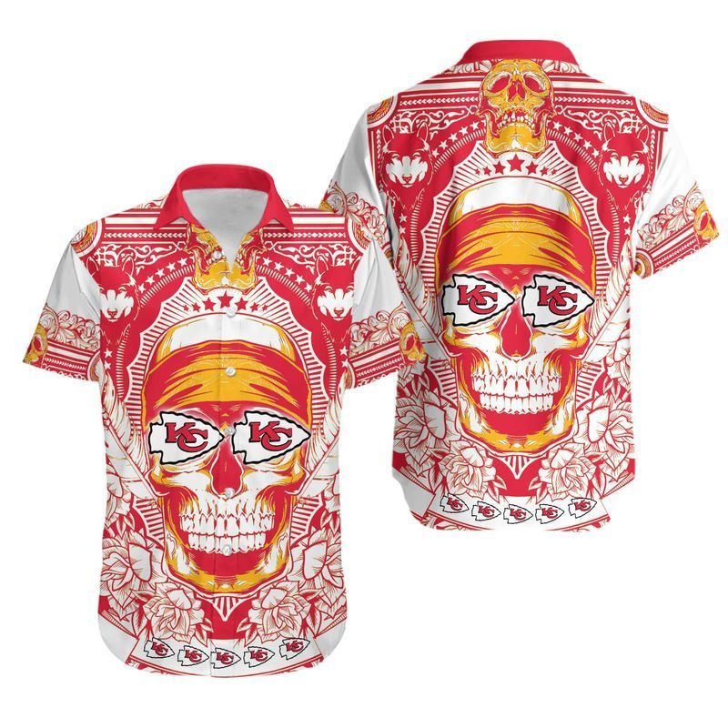 Kansas City Chiefs Skull Nfl Hawaiian Shirt For Fans 01-1