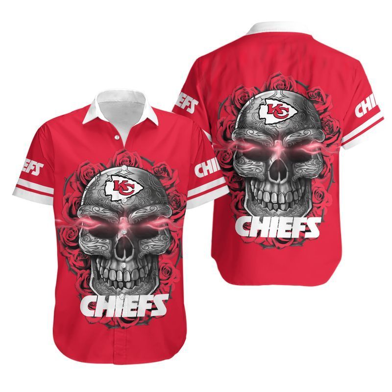 Kansas City Chiefs Sugar Skull Nfl Hawaiian Shirt For Fans-1