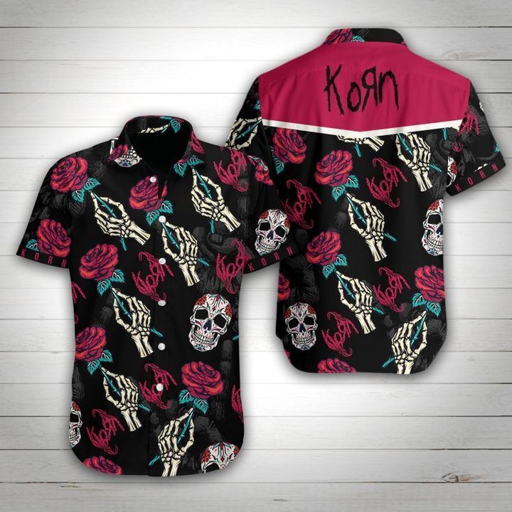 Korn Band Rose Skull Hawaiian Aloha Shirts Aloha Shirts-1
