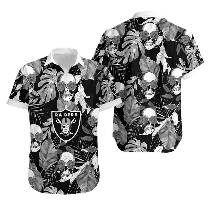 Las Vegas Raiders Coconut Leaves And Skulls Hawaiian Shirt For Fans-1