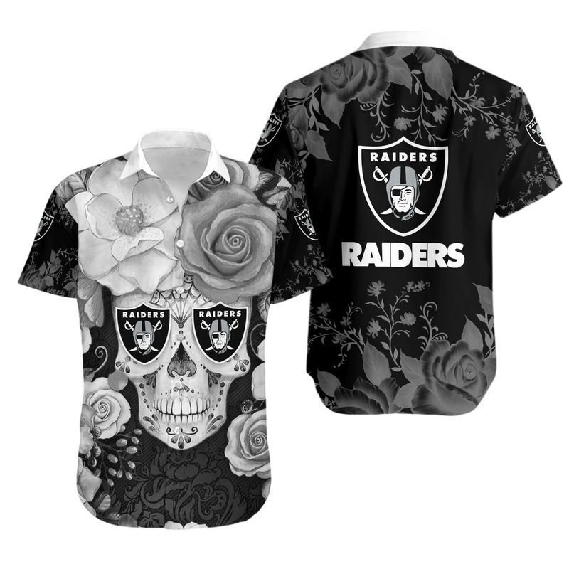 Las Vegas Raiders Skull Nfl Hawaiian Shirt For Fans 01-1