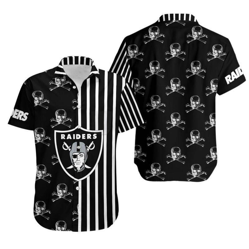 Las Vegas Raiders Stripes And Skull Hawaiian Shirt For Fans-1