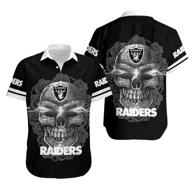 Las Vegas Raiders Sugar Skull Nfl Hawaiian Shirt For Fans-1