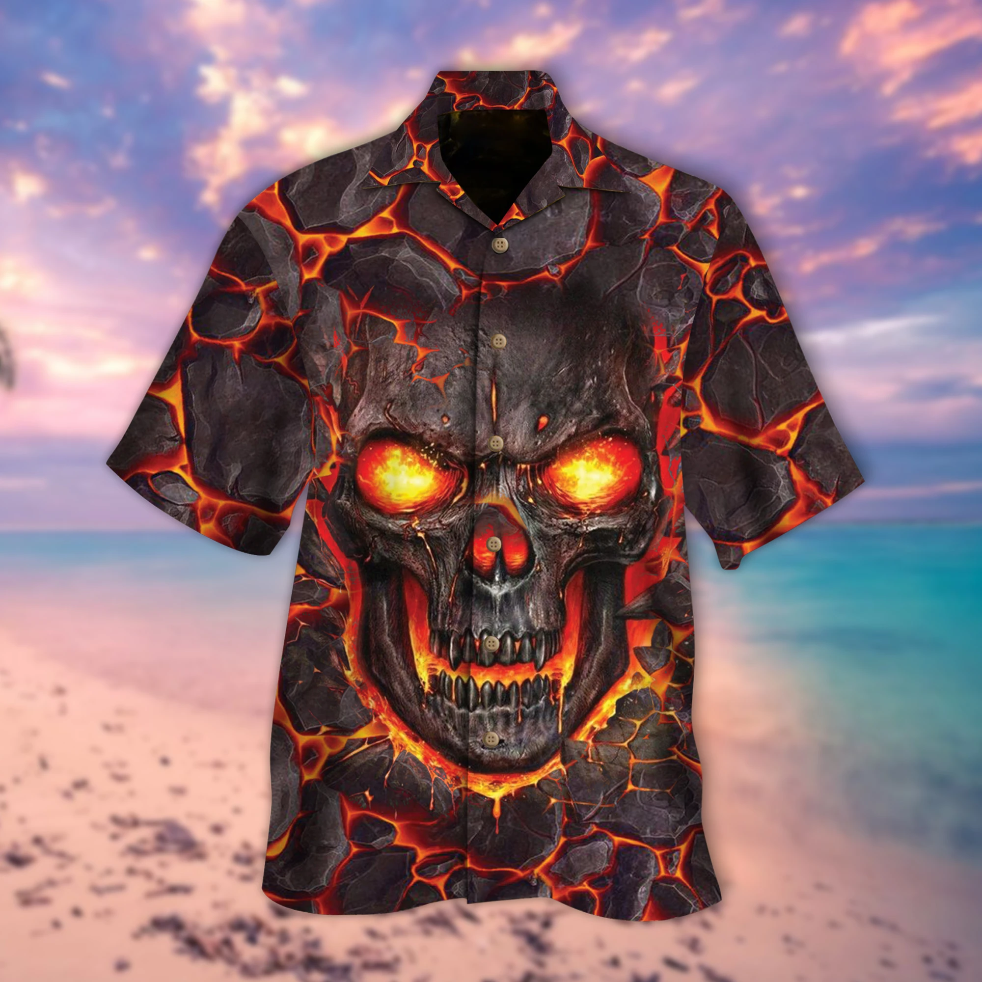 Lava Fire Skull 3d Printed Hawaiian Shirt-1