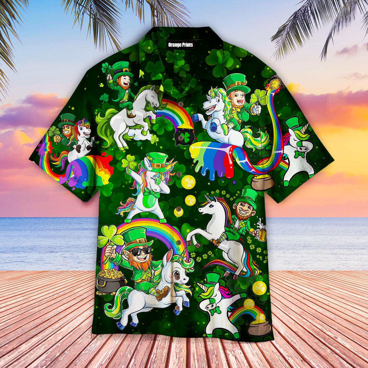 Leprechaun Ride An Unicorn St Patricks Day Hawaiian Shirt