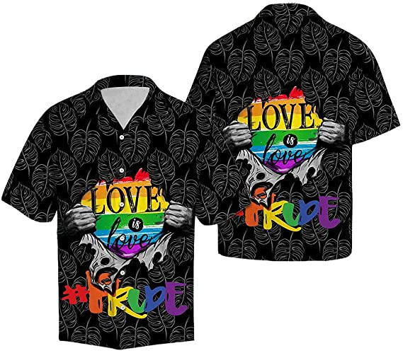 Lgbt Love Pride Hawaii Shirt Cotton Casual Button Down Short Sleeves Hawaiian Pocket Shirt