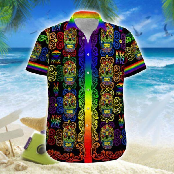 Lgbt Sugar Skull Hawaiian Shirt Unisex